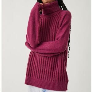Free People Big City Knitted Turtle Neck Sweater Mulberry Garnet Burgundy XS NWT